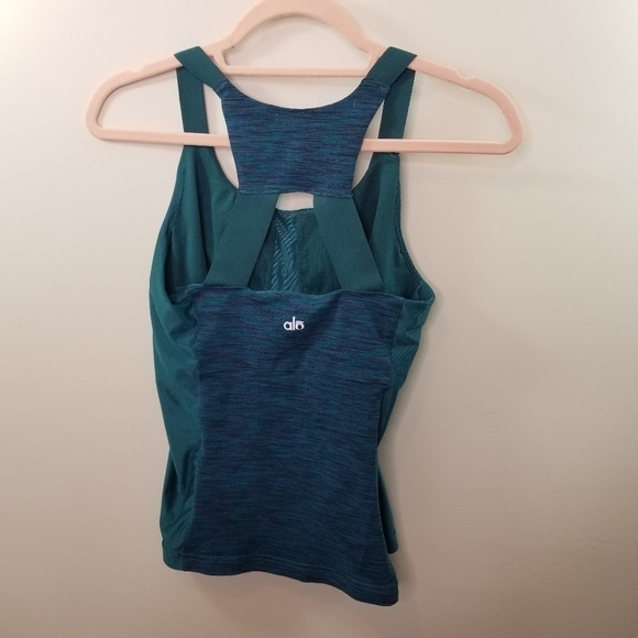 Alo space dye teal green built in bra tank top - Picture 3 of 7